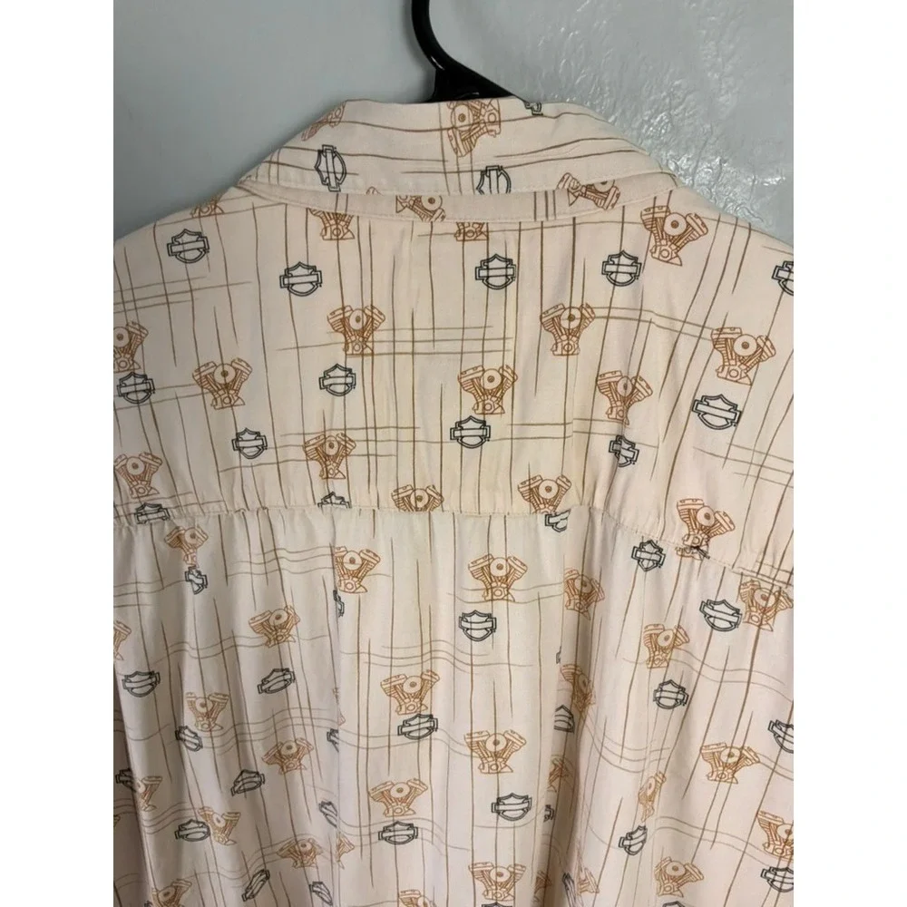 Harley Davidson Button Down Shirt Mens XL Beige All Over Print Short Sleeve - Picture 5 of 5
